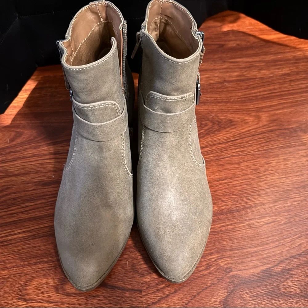 NEW- Indigo Taupe Ankle Boots with Buckle Detail-